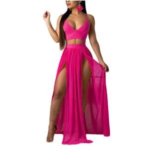 2 Piece Deep V Crop Top and High Split Maxi Skirt - Size Medium